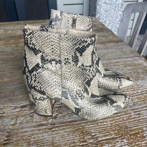 Sam Edelman Black and Cream Leather Snakeskin Print Ankle Boots